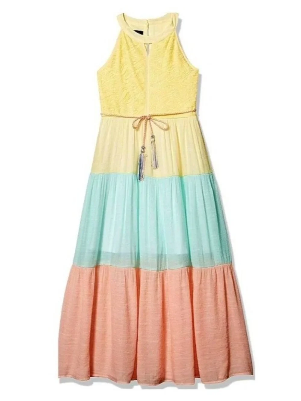 In Girl Women's Halter Neck Yellow Blue Pink Color Block Maxi Dress Size 12 - Picture 2 of 13
